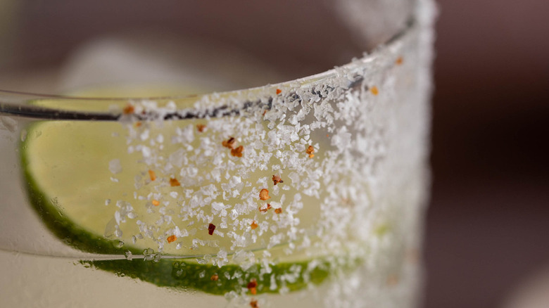 close up of salt rim on glass