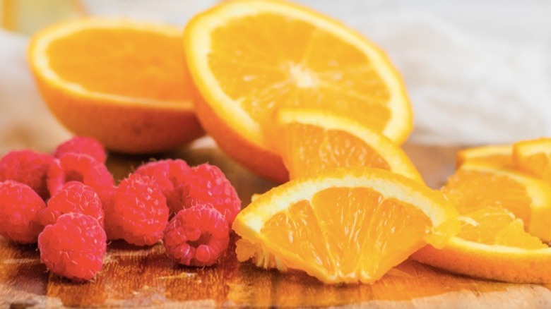 raspberries orange slices