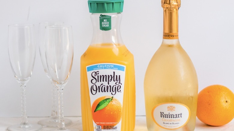 orange juice, champagne, and orange