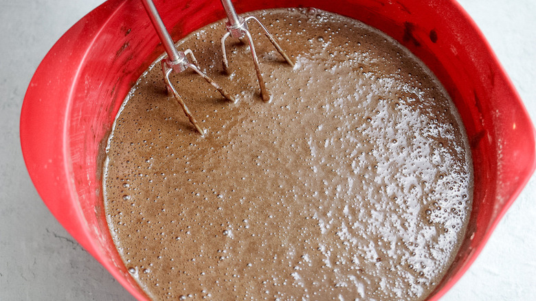 chocolate cake batter in bowl