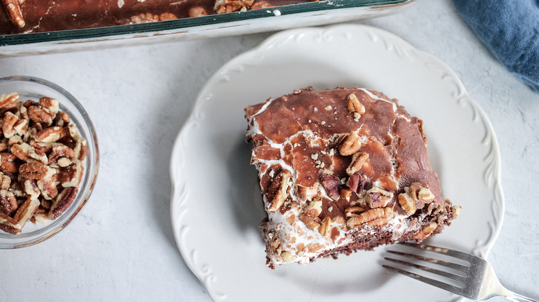 slice of cake with pecans