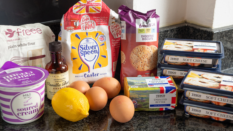 cheesecake ingredients on counter 