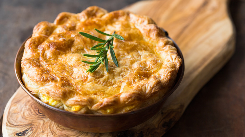 Pot pie on cutting board