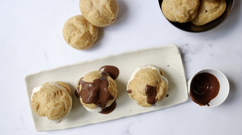 profiteroles with chocolate sauce