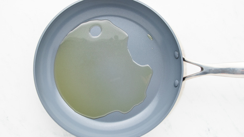 oil heating in frying pan