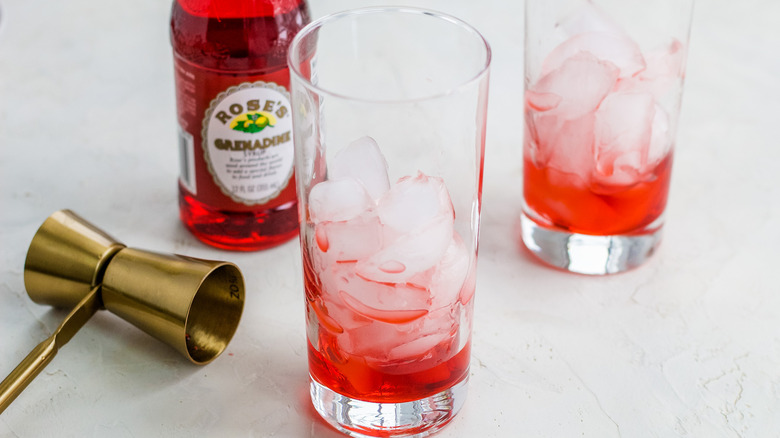 grenadine and ice in glass 