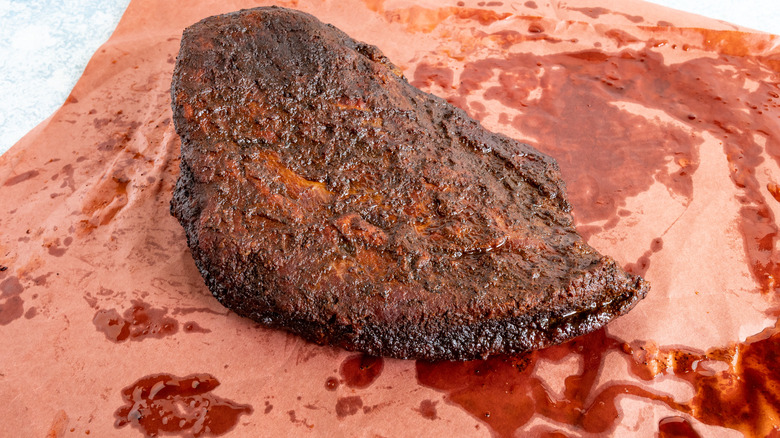 smoked brisket on paper resting