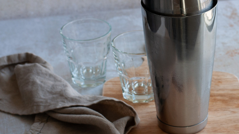 cocktail shaker and glasses