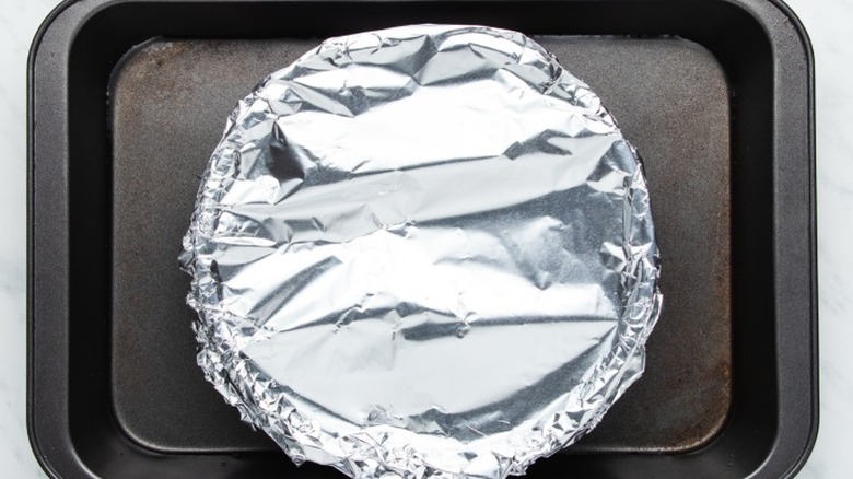 cake pan covered with foil