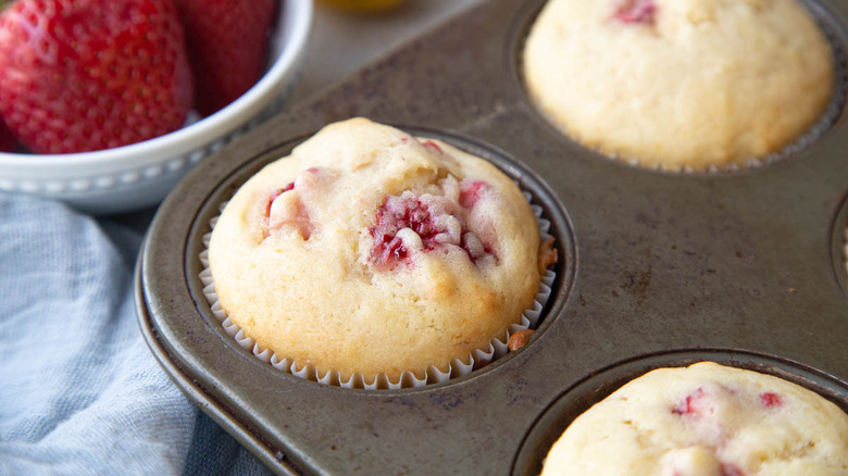 strawberry muffins in pan
