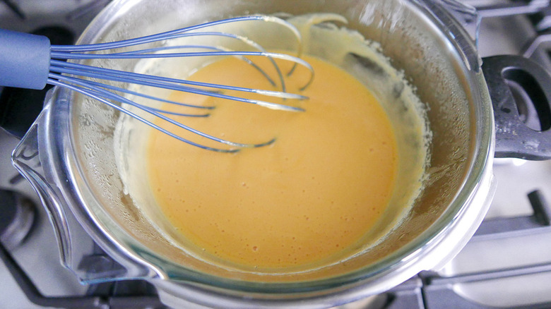 egg yolks in mixing bowl