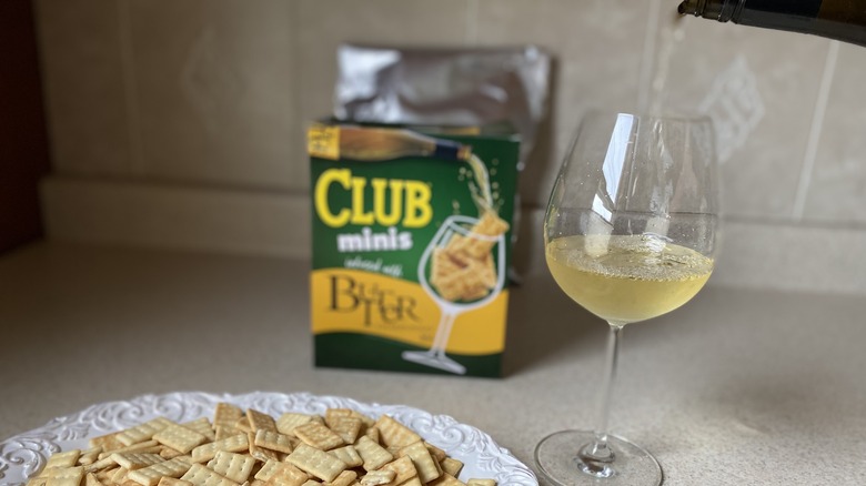 Butter chardonnay next to crackers