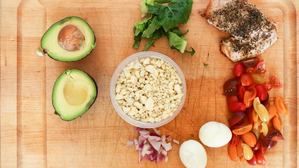 cobb salad recipe ingredients placed on table