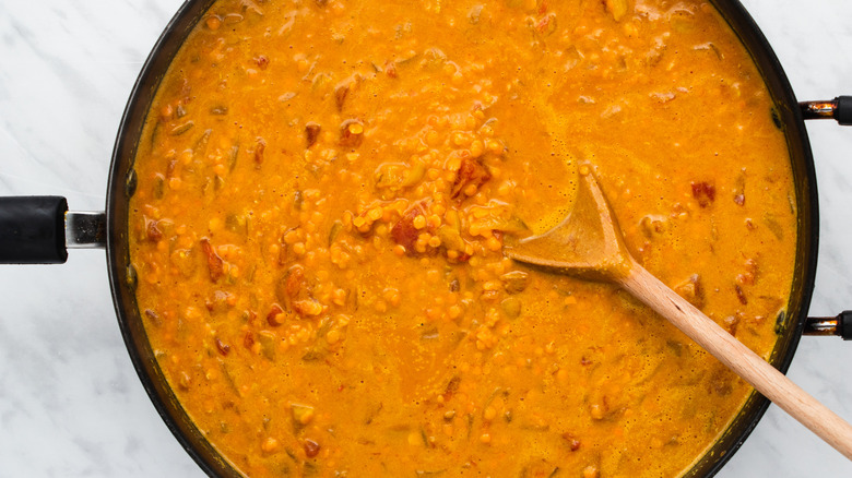 red lentil dal in pan