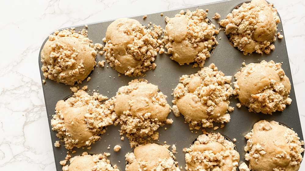 Coffee cake muffins in a muffin pan