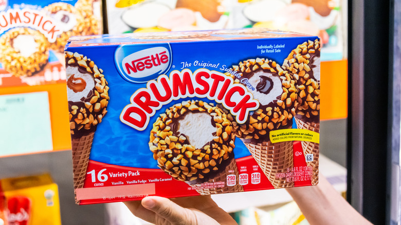A box of Drumstick ice cream cones