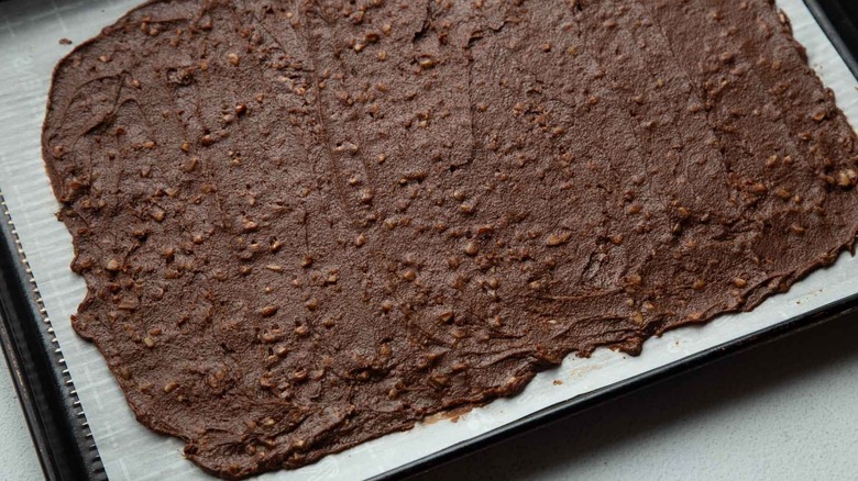 brownie batter spread thinly