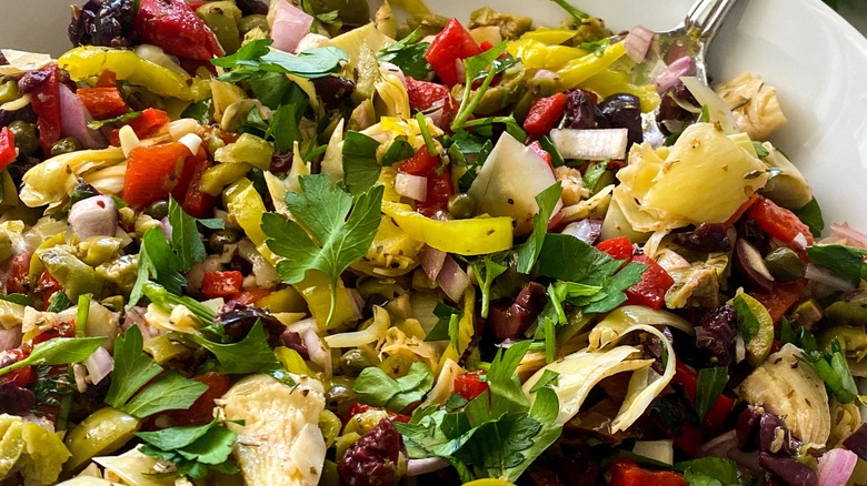 muffuletta salad in a bowl