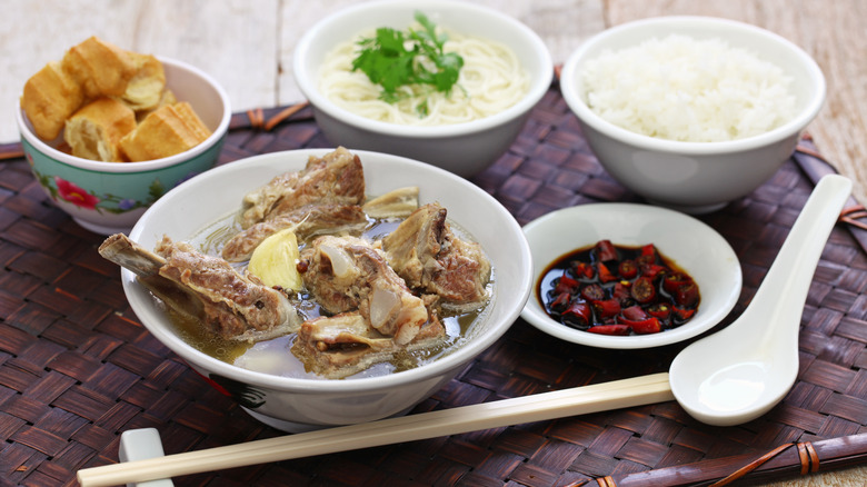 A dish of Bak Kut Teh and side dishes.