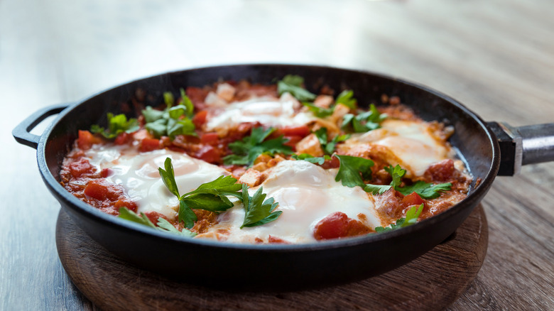 A skillet of shakshuka.