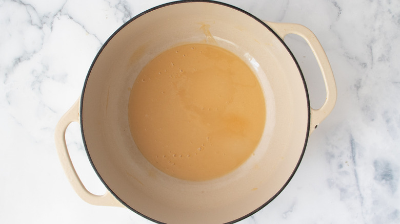 Golden brown roux in pot