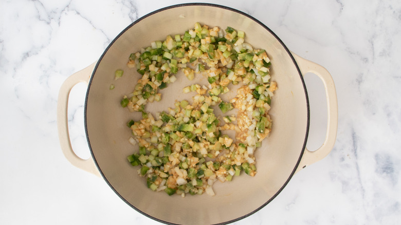 Assorted diced vegetables in pot