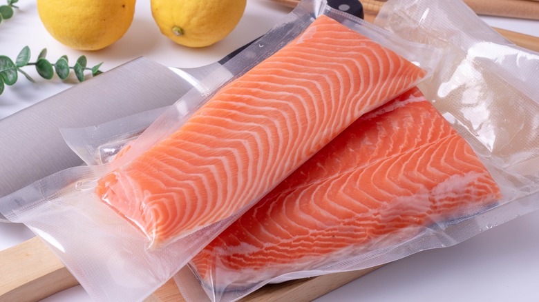 salmon filets in vacuum sealed bags