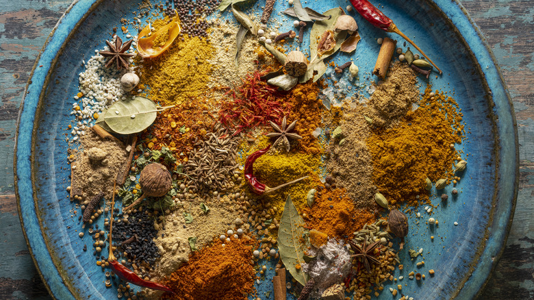 indian spices arranged on a plate