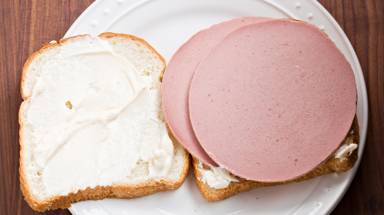 Bread, mayonnaise, and bologna