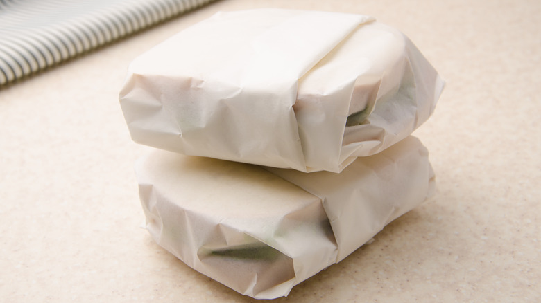 Sandwiches wrapped in parchment paper