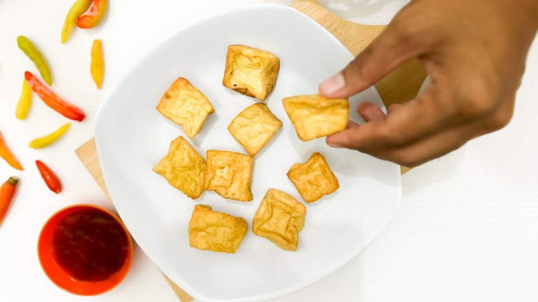 plate of deep fried tofu