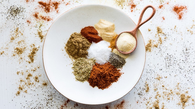 piles of spices on plate