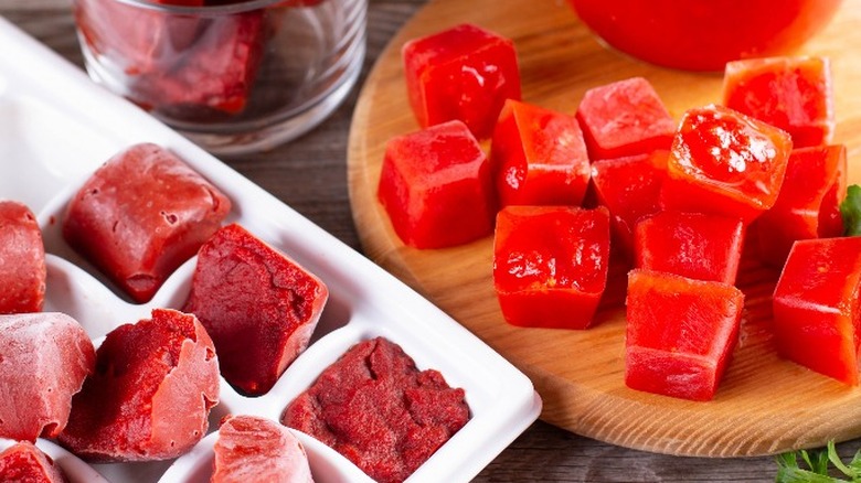 Frozen tomato paste cubes