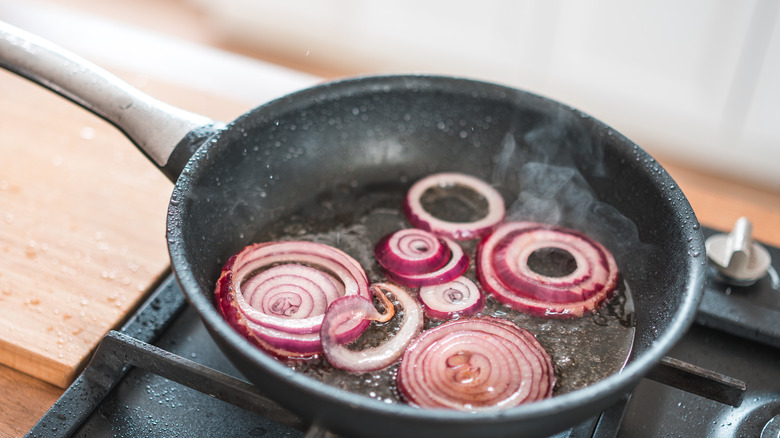 Onions frying in pan