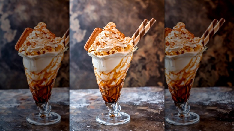 ice cream sundae in glass with cookie butter