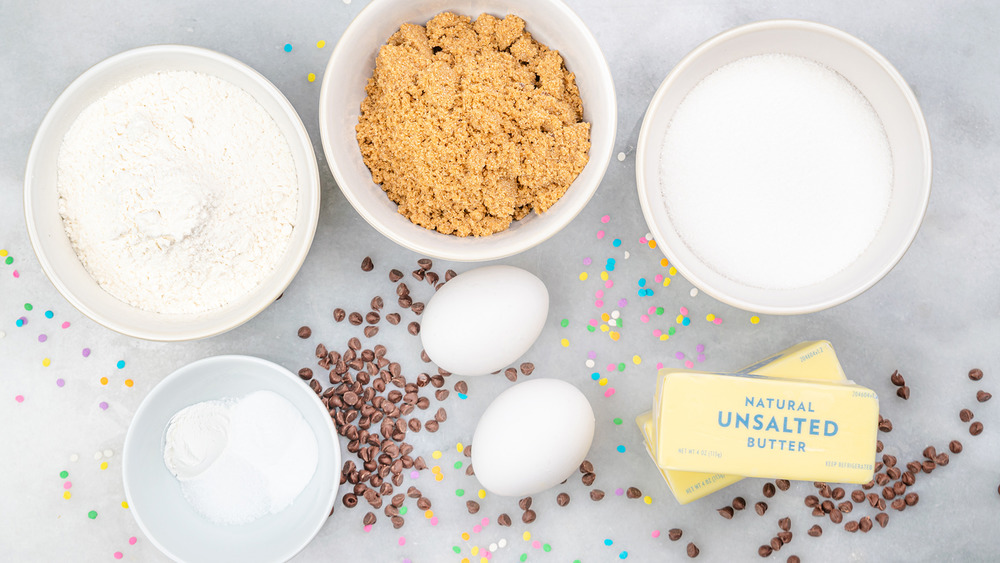 cookie cake recipe ingredients on table