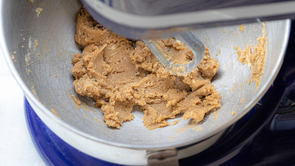 creaming butter and sugar for this cookie cake recipe