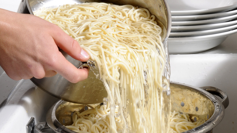 pasta in collander 