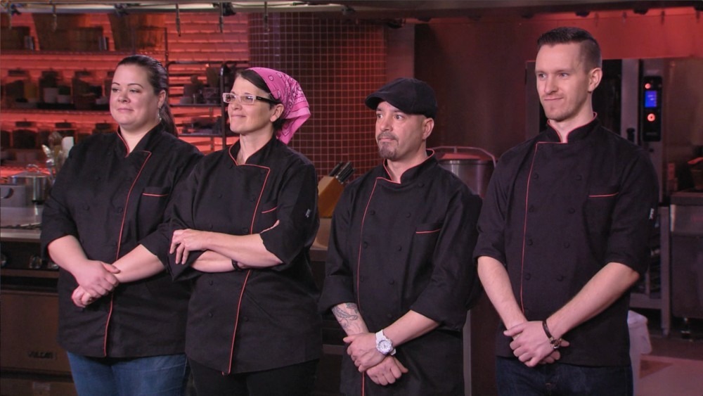 Screenshot of a line of chefs on Bakers vs Fakers