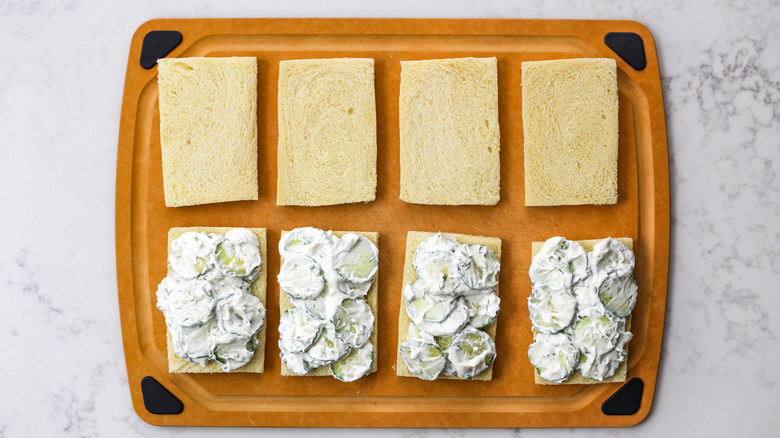 white bread with cucumber salad