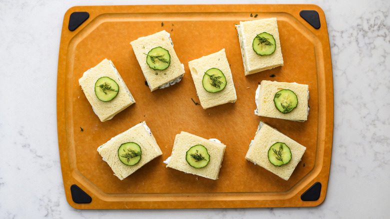 sandwiches with cucumber garnish