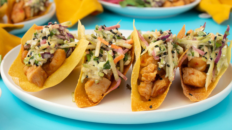 chicken wonton tacos on plate