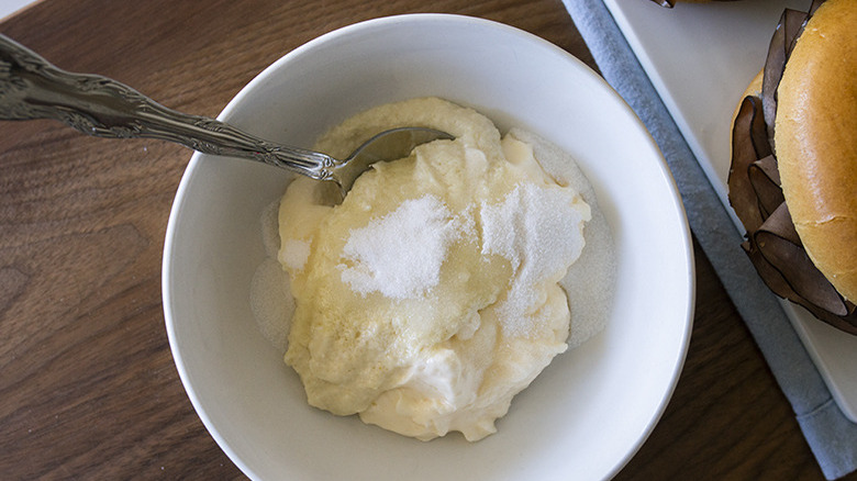 Stirring ingredients together in a bowl