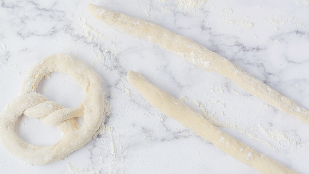 rolling pretzel dough for copycat Auntie Anne's pretzels