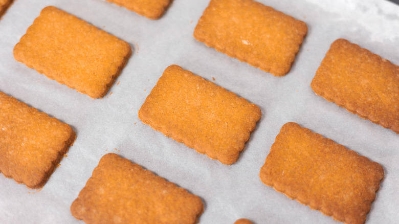 baked cookies on parchment lined baking sheet