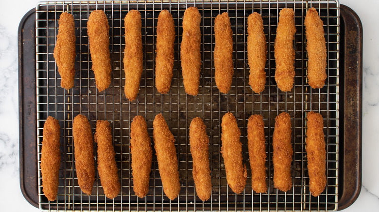 golden chicken fries on rack