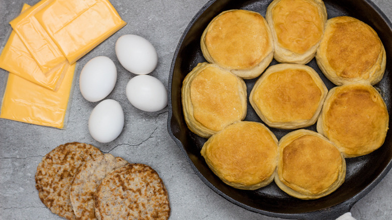 Ingredients for a Copycat Burger King Double Sausage, Egg, & Cheese Biscuit