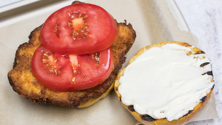 Assembling a copycat Burger King Spicy Crispy Chicken Sandwich