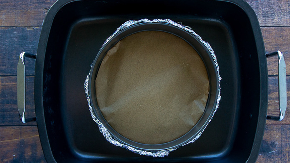 springform pan in a roasting pan