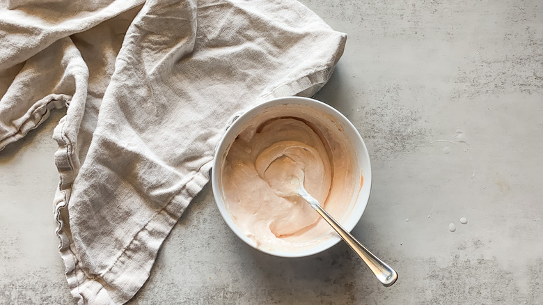 creamy pink dip in bowl